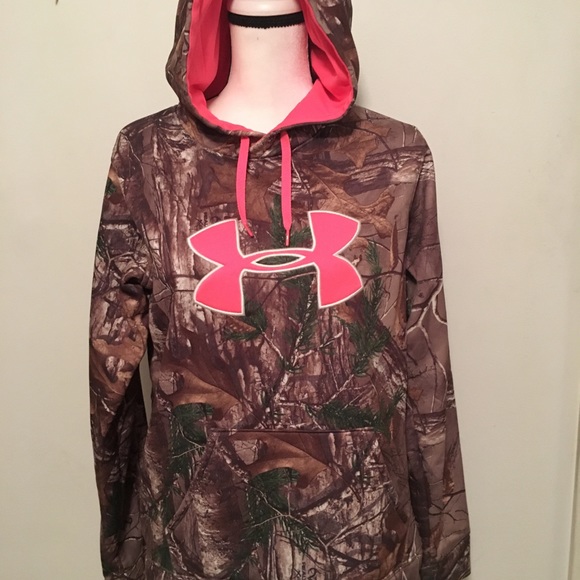 New $65 Under Armour Women/'s Jacket Quarter Zip Sweatshirt Loose Red Camo Ladies